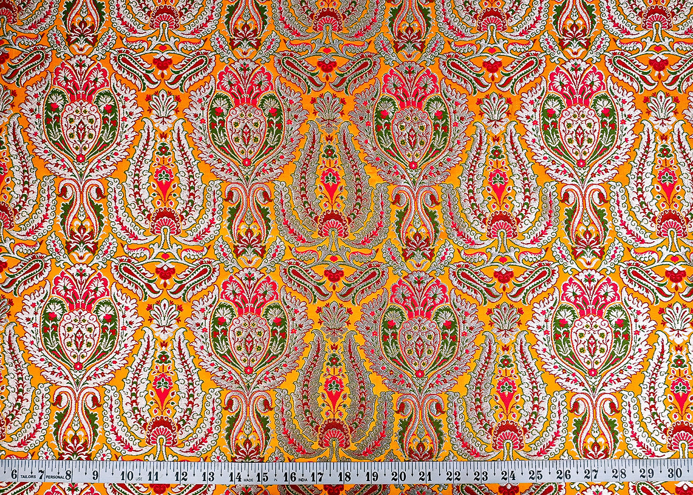 (Pre-Cut 1.9 MTR) Mustard Banarasi Brocade Fabric With All Over Zari Handloom 26260