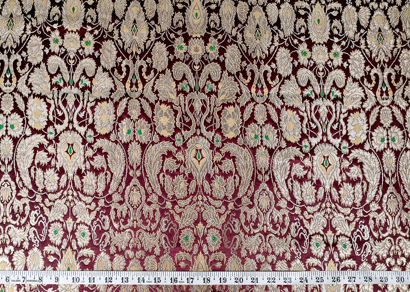 (Pre-Cut 2.35 MTR) Wine Banarasi Brocade Fabric With All Over Zari Handloom 26321