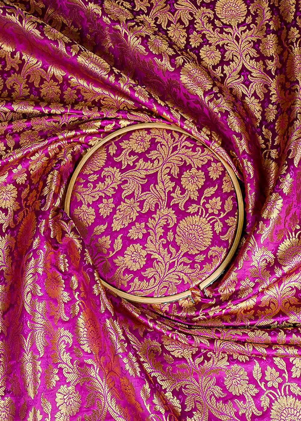 (Pre-Cut 2.25 MTR) Purple Banarasi Brocade Fabric With All Over Zari Handloom 26327