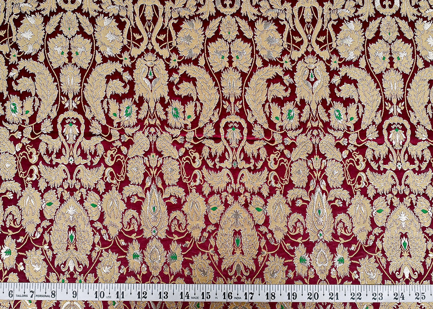 (Pre-Cut 1.9 MTR) Wine Banarasi Brocade Fabric With All Over Zari Handloom 26340