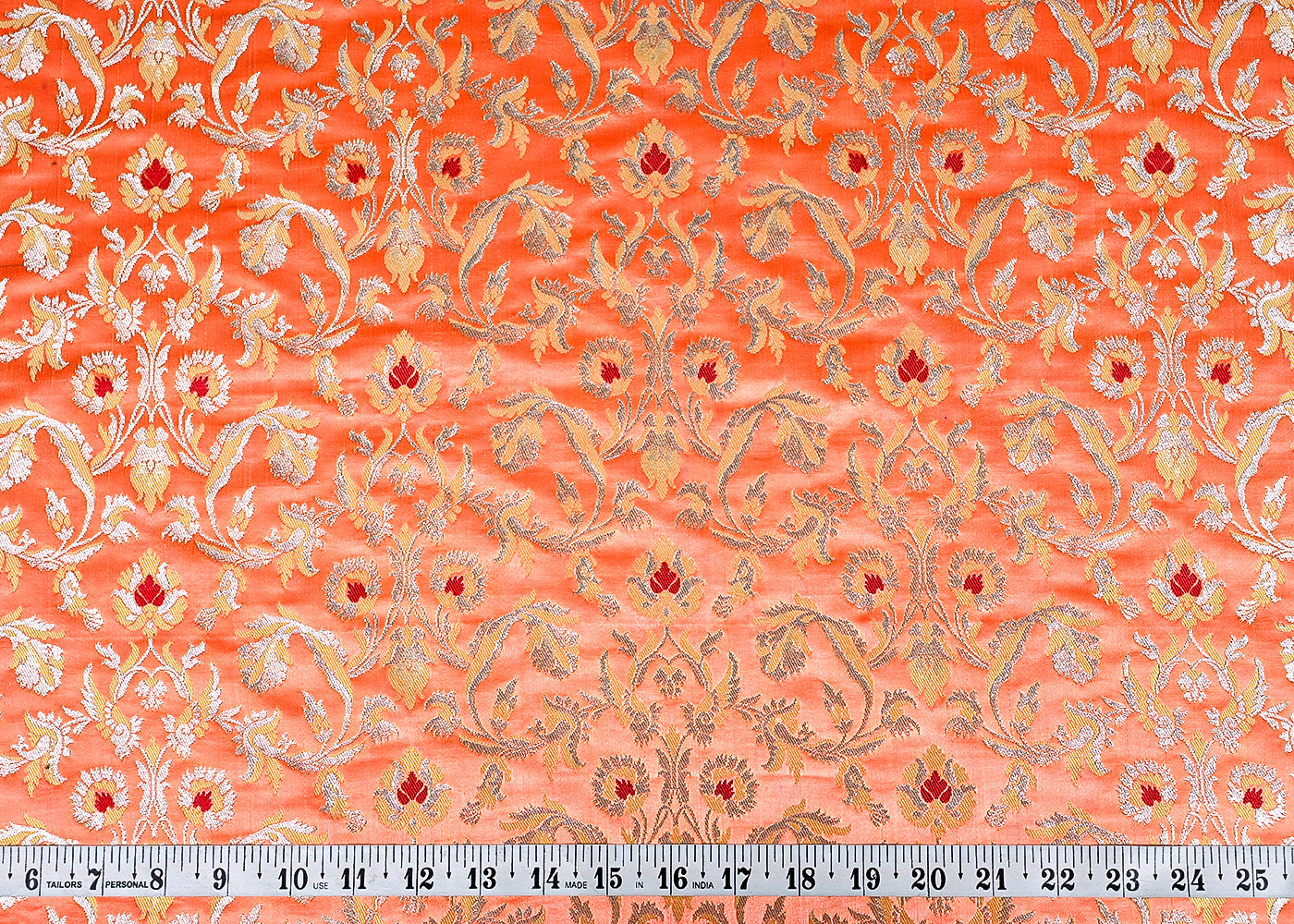 (Pre-Cut 0.8 MTR) Dark Peach Banarasi Brocade Fabric With All Over Zari Handloom 26350