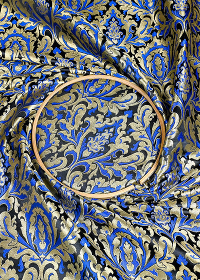 (Pre-Cut 2.75 MTR) Royal Blue Banarasi Brocade Fabric With All Over Zari Handloom 26351