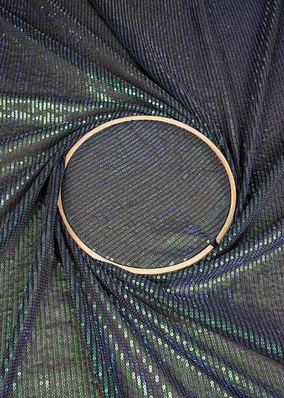 (Pre-Cut 2 MTR) Black Georgette Fabric With All Over Rainbow Sequins 26368