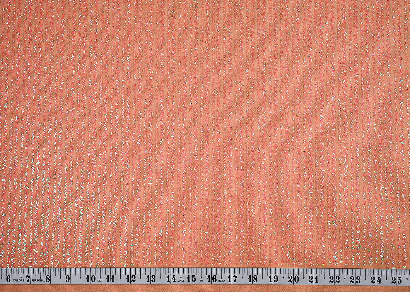 (Pre-Cut 1.6 MTR) Baby Pink Net Fabric With All Over Gliter Work 26370