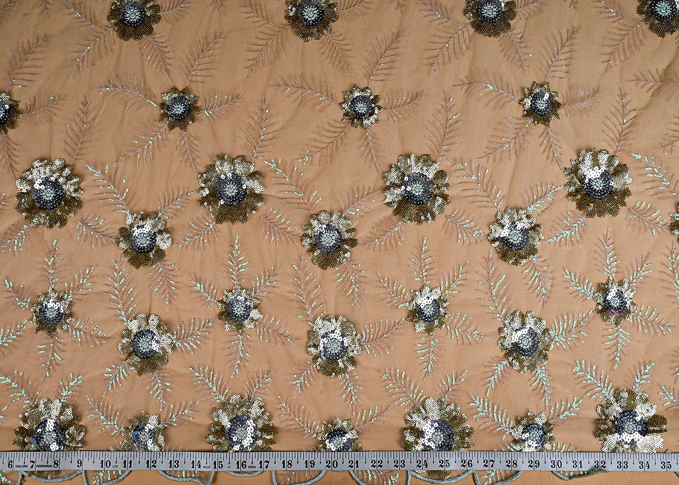(Pre-Cut 2.5 MTR) Light Mint Green Net Fabric With All Over Sequins Work 26371