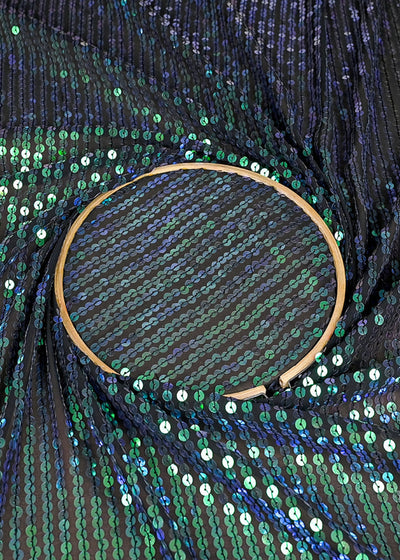 (Pre-Cut 2.5 MTR) Black Georgette Fabric With All Over Rainbow Sequins 26377