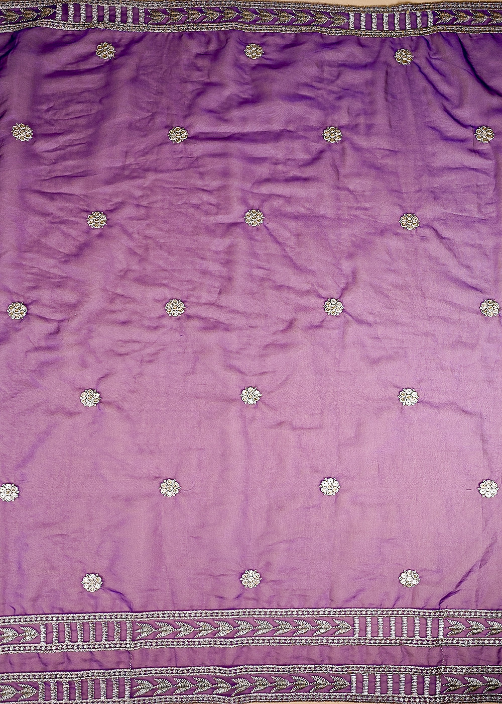 (Pre-Cut 2.1 MTR) Purple Net Fabric With All Over Zari And Sequins Work And Two Side Boder 26386