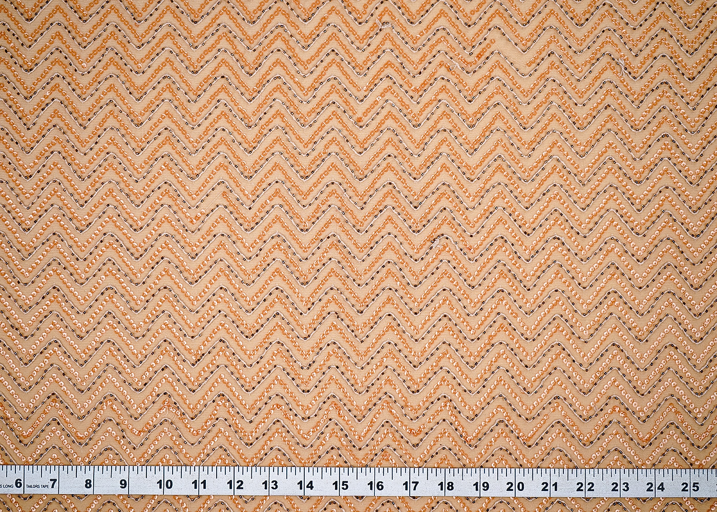(Pre-Cut 2 MTR) Peach Net Fabric With All Over Thread And Bead Work 26400