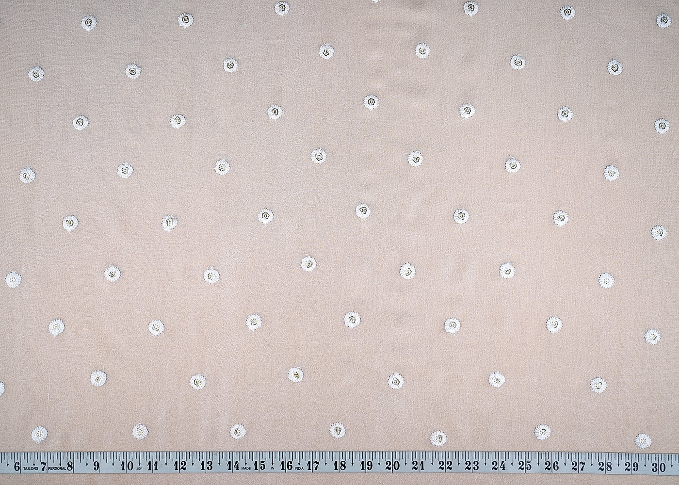 (Pre-Cut 3 MTR) White Georgette Fabric With All Over Thread And Sequins Work 26403