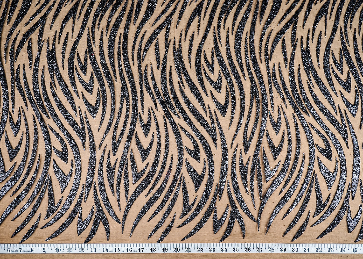 (Pre-Cut 2 MTR) Black Net Fabric With All Over Gliter Work 26404