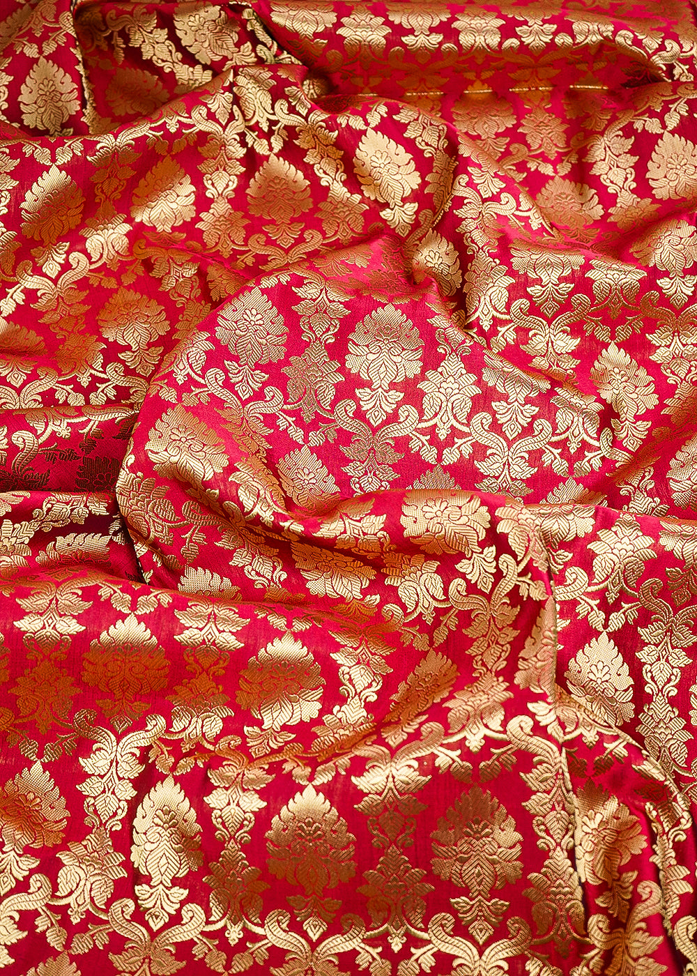 Maroon Banarasi Brocade Fabric With All Over Golden Zari Handloom 26413