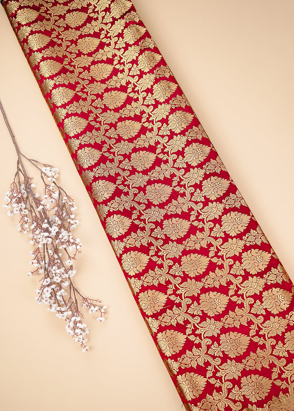 Maroon Banarasi Brocade Fabric With All Over Golden Zari Handloom 26413