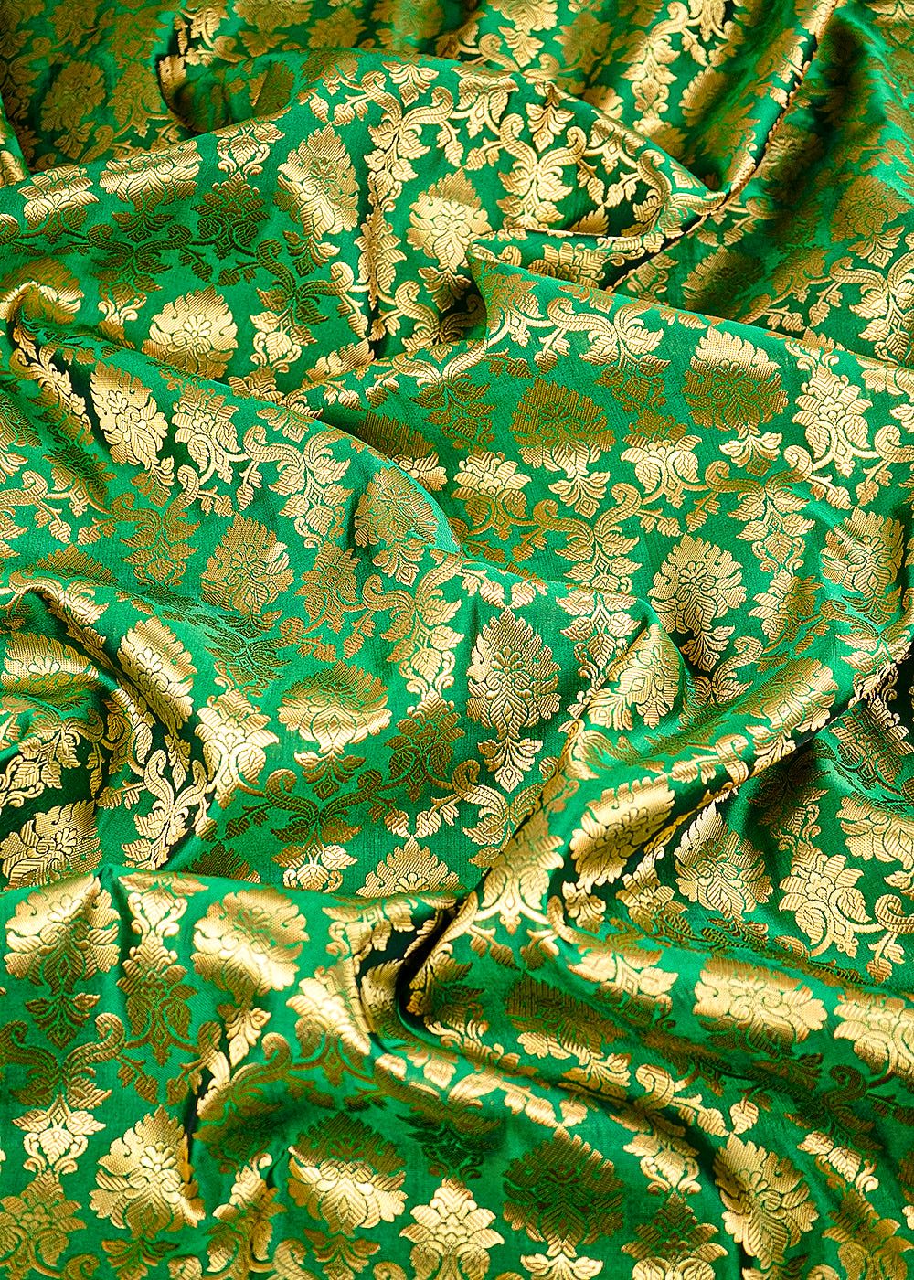 Green Banarasi Brocade Fabric With All Over Golden Zari Handloom 26415