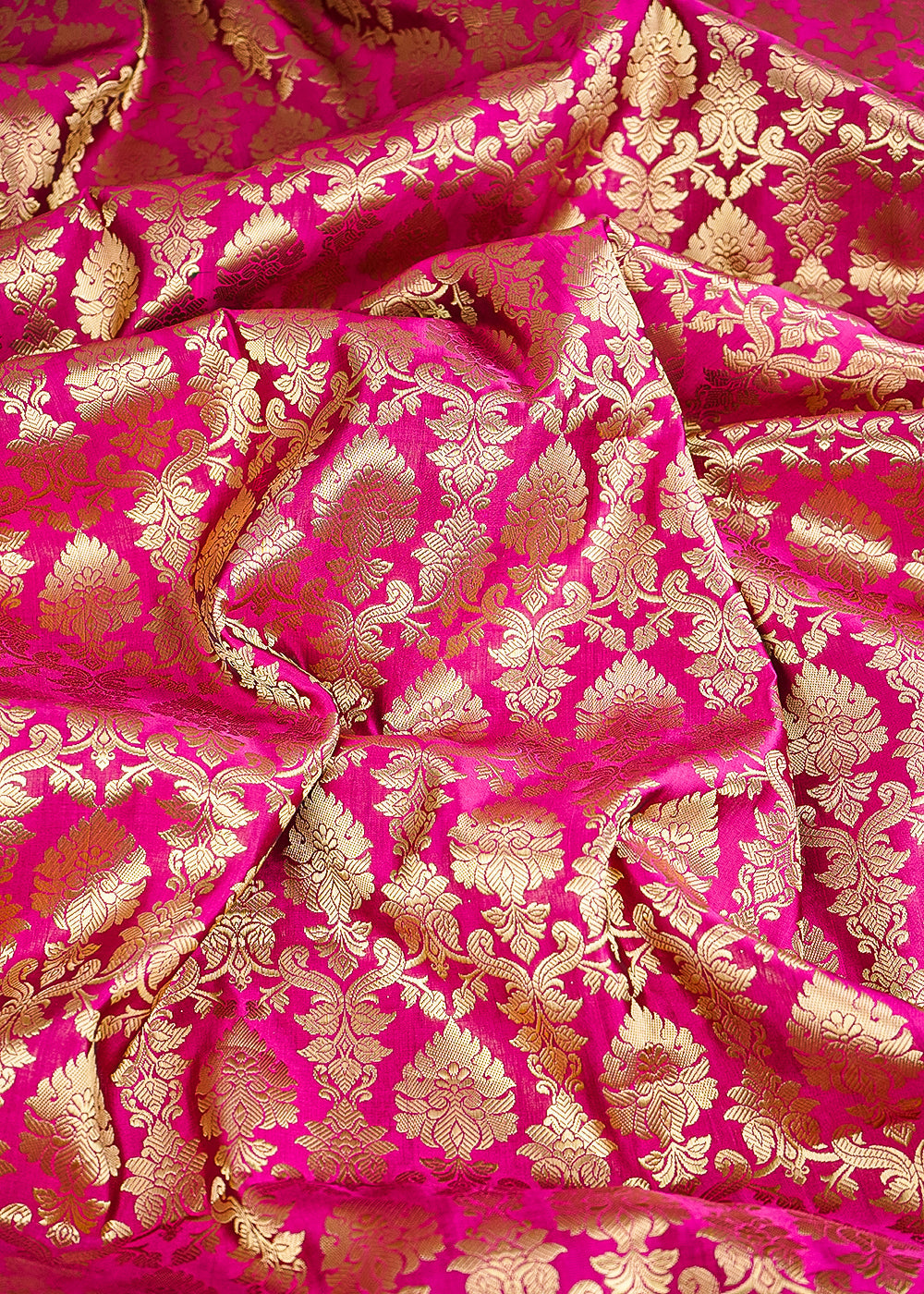 Dark Pink Banarasi Brocade Fabric With All Over Golden Zari Handloom 26416