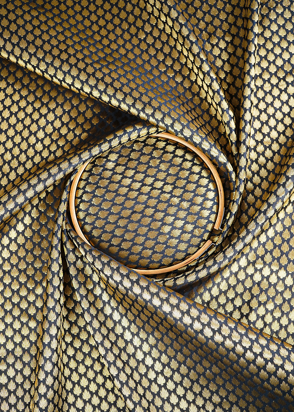 Black Banarasi Brocade Fabric With All Over Golden Zari Handloom 26418