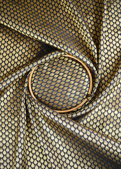 Black Banarasi Brocade Fabric With All Over Golden Zari Handloom 26418