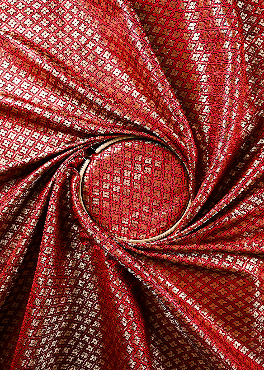 Maroon Banarasi Brocade Fabric With All Over Golden Zari Handloom 26420