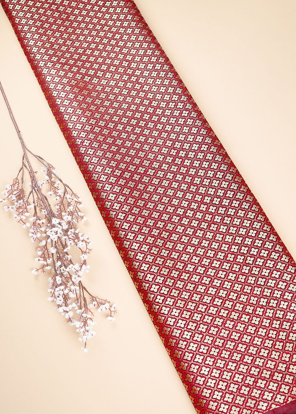 Maroon Banarasi Brocade Fabric With All Over Golden Zari Handloom 26420