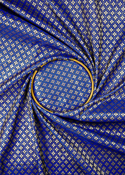 Royal Blue Banarasi Brocade Fabric With All Over Golden Zari Handloom 26422