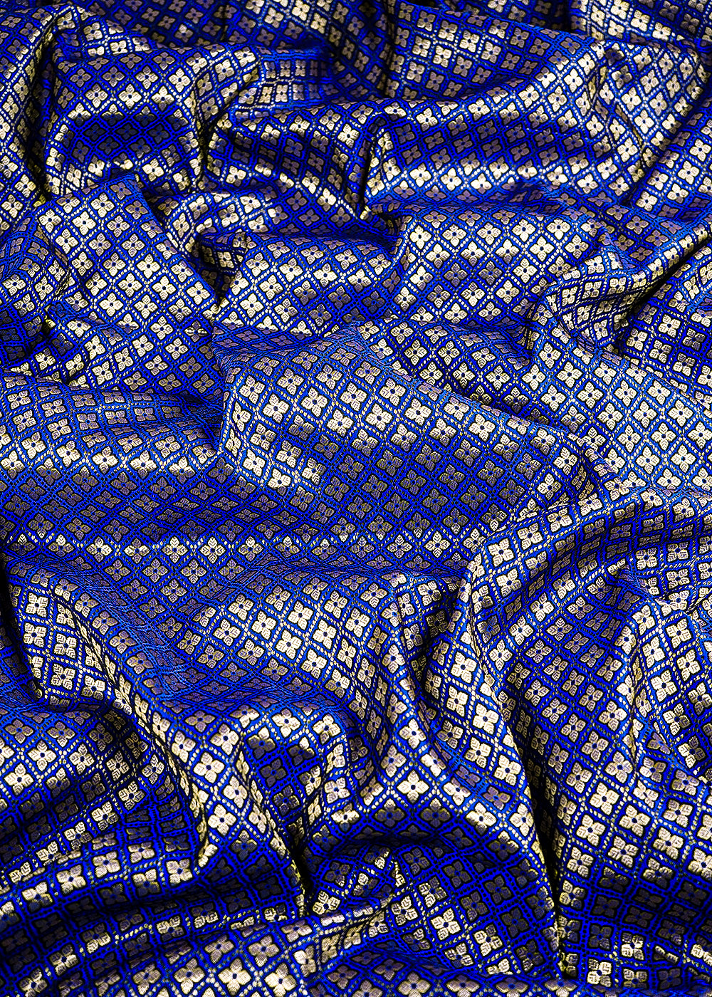 Royal Blue Banarasi Brocade Fabric With All Over Golden Zari Handloom 26422