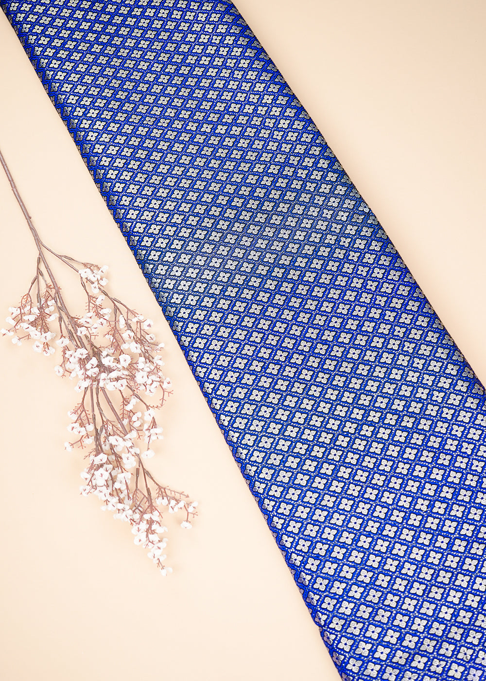 Royal Blue Banarasi Brocade Fabric With All Over Golden Zari Handloom 26422