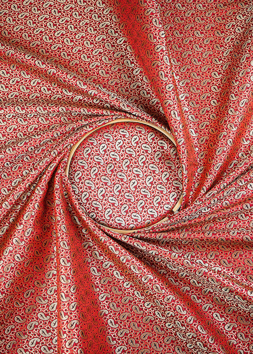 Maroon Banarasi Brocade Fabric With All Over Golden Zari Handloom 26425