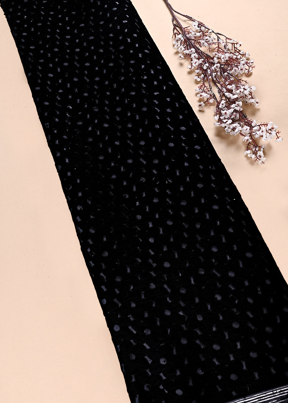 Black Velvet Fabric With All Over Cut Work 26437