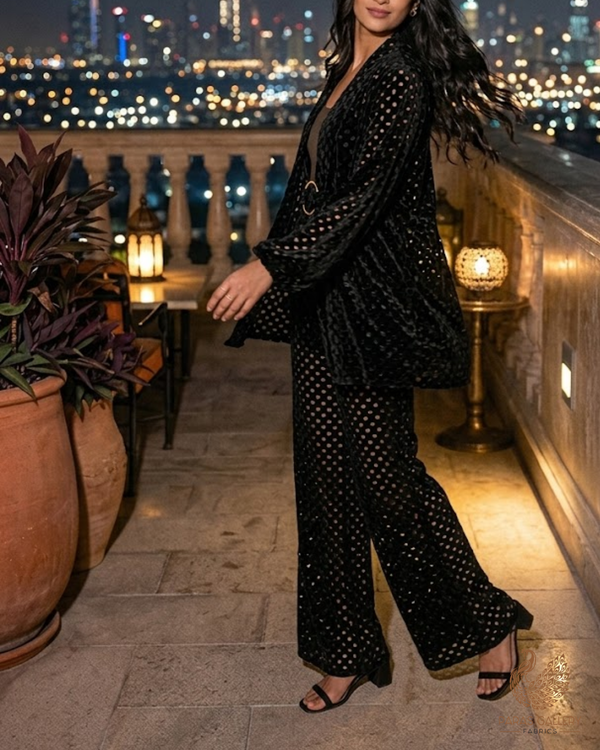 Black Velvet Fabric With All Over Cut Work 26437
