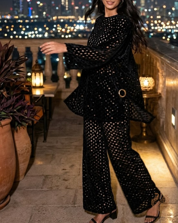 Black Velvet Fabric With All Over Cut Work 26437