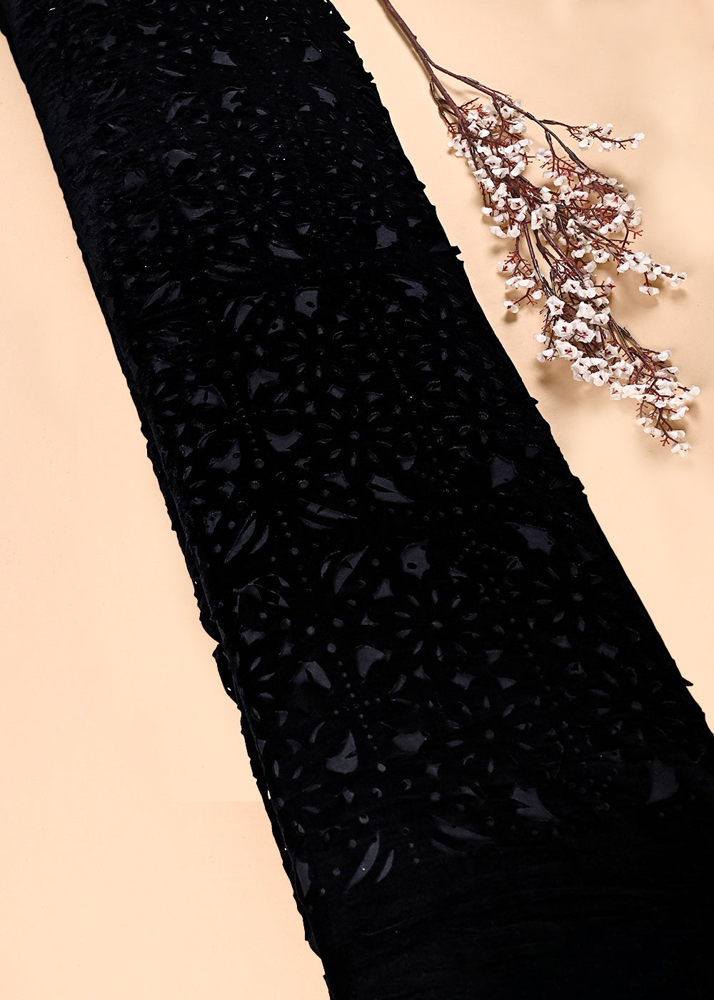 Black Velvet Fabric With All Over Cut Work 26438