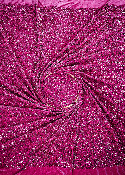 Dark Pink Velvet Fabric With All Over Sequins Work 26441