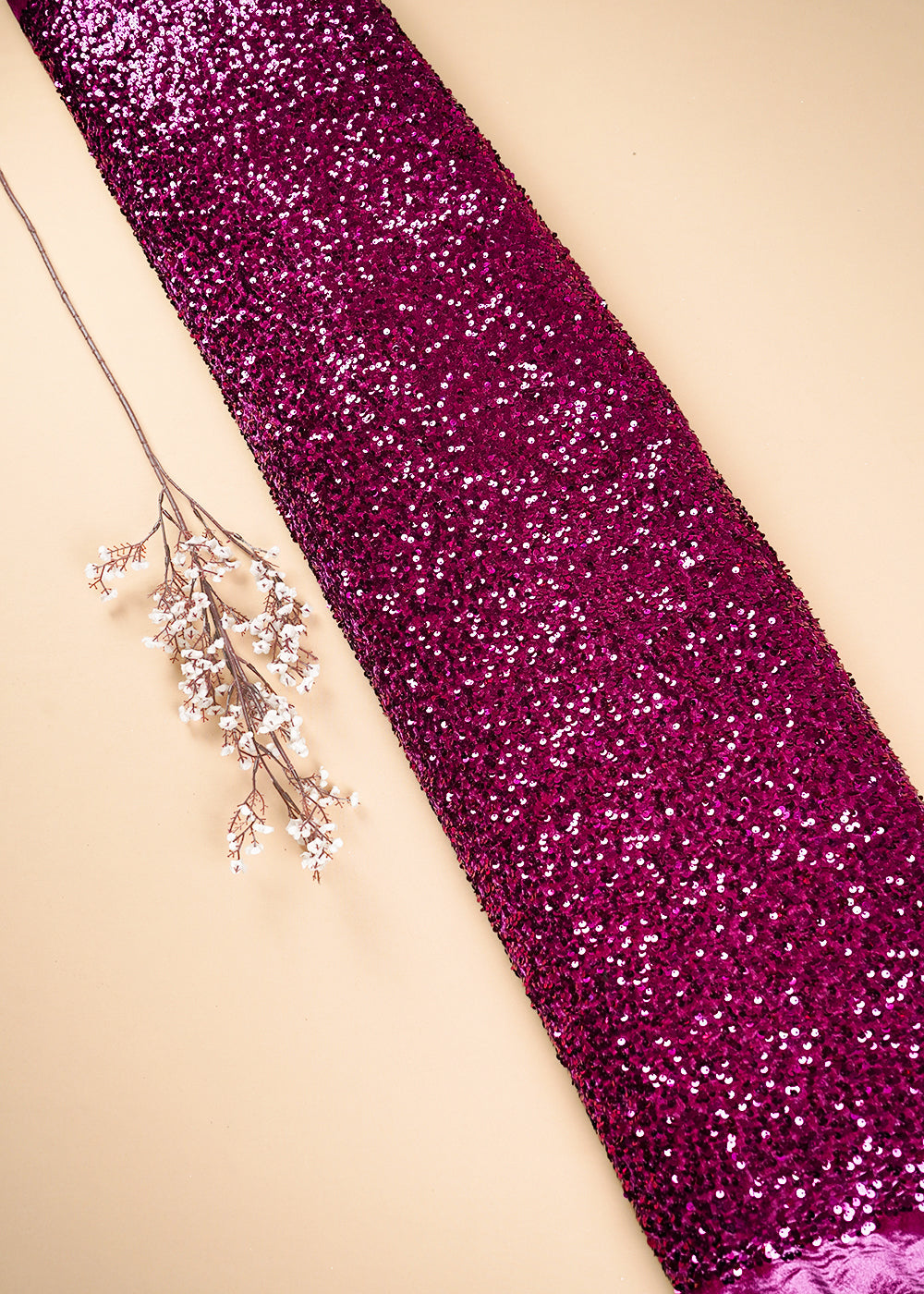Drak Pink Velvet Fabric With All Over Sequins Work 26441