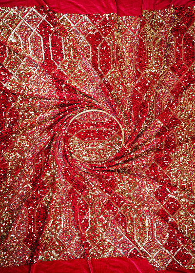 Red Velvet Fabric With All Over Sequins Work 26443