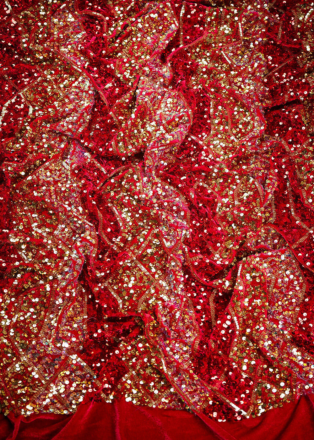 Red Velvet Fabric With All Over Sequins Work 26443