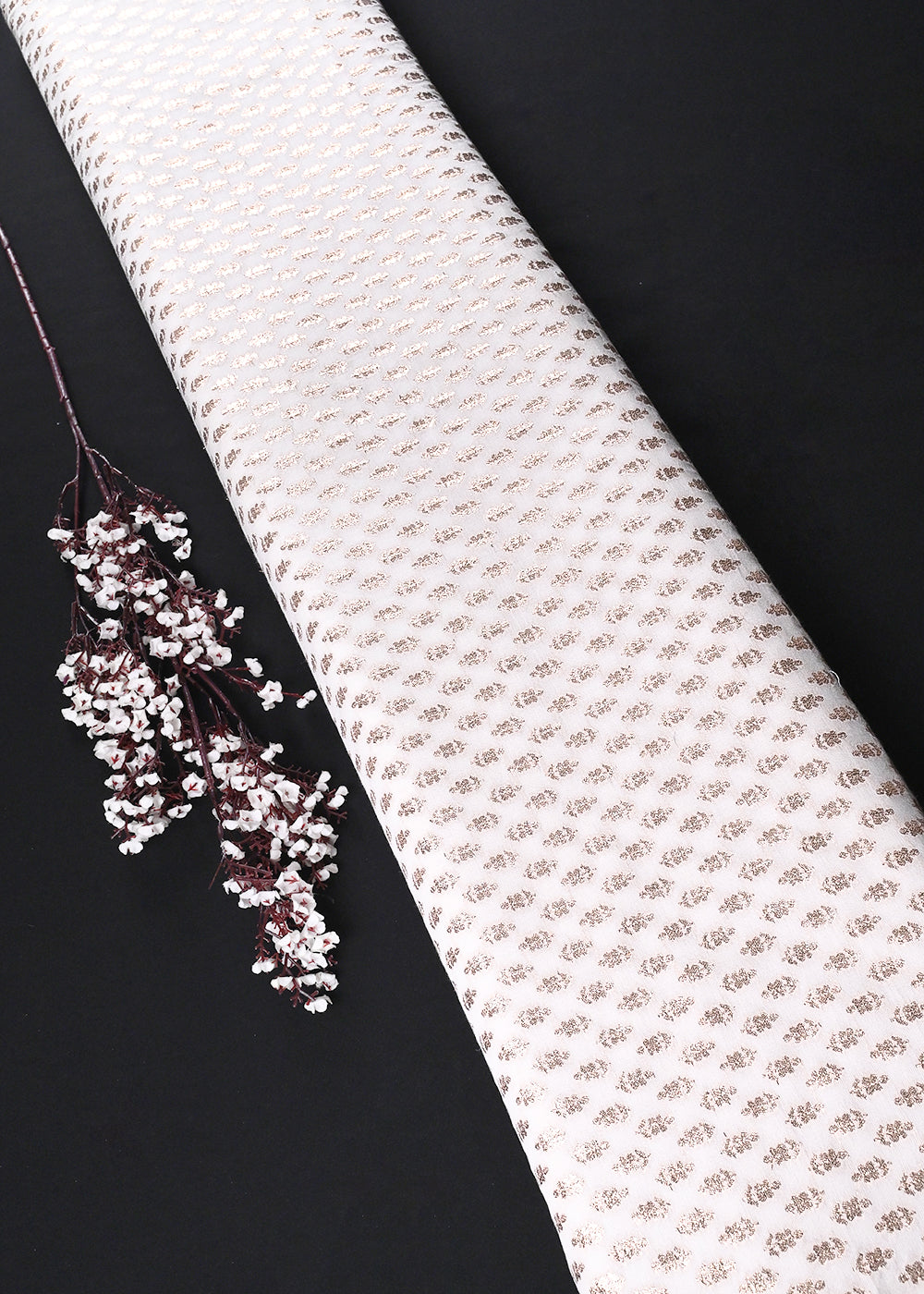 White Dyeable Chanderi Fabric With All Over Zari Handloom 26444