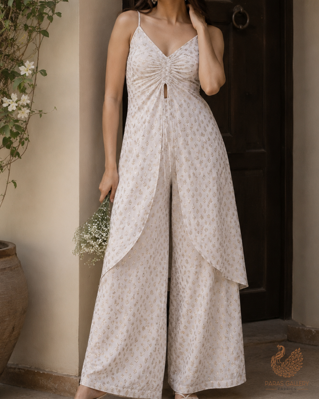 White Dyeable Chanderi Fabric With All Over Zari Handloom 26444