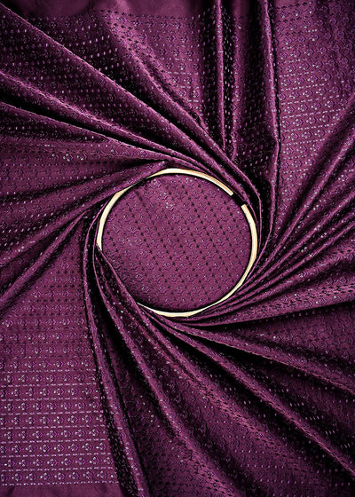 Wine Satin Fabric With All Over Thread And Sequins Work 26446