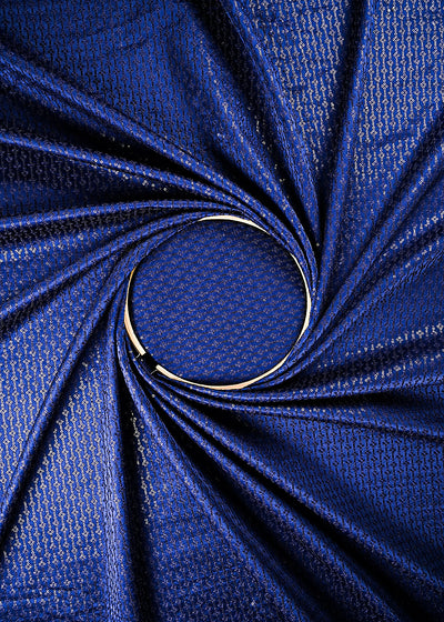 Navy Blue Satin Fabric With All Over Thread And Sequins Work 26447