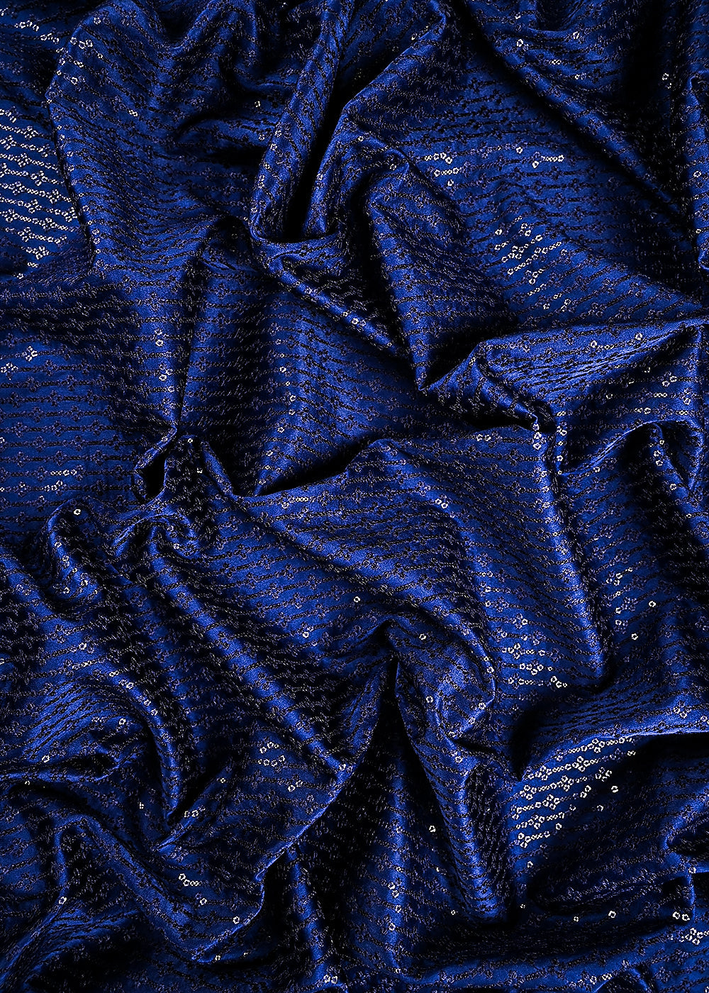 Navy Blue Satin Fabric With All Over Thread And Sequins Work 26447