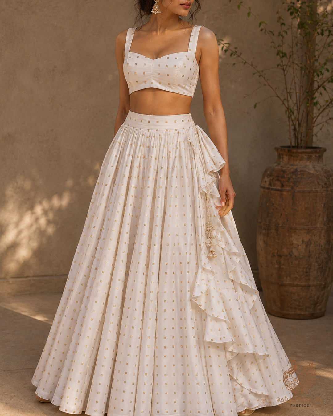 White Dyeable Chanderi Fabric With All Over Zari Handloom 26448
