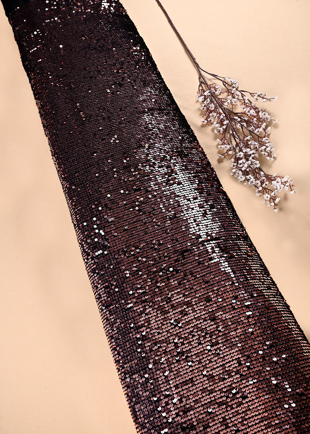 Black Velvet Fabric With All Over Sequins Work 26450