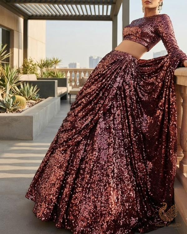 Black Velvet Fabric With All Over Sequins Work 26450