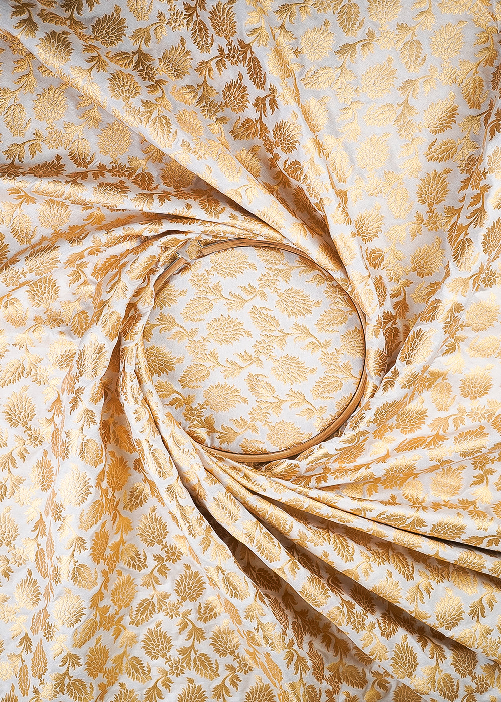 White Dyeable Silk Fabric With All Over Golden Zari Handloom 26451