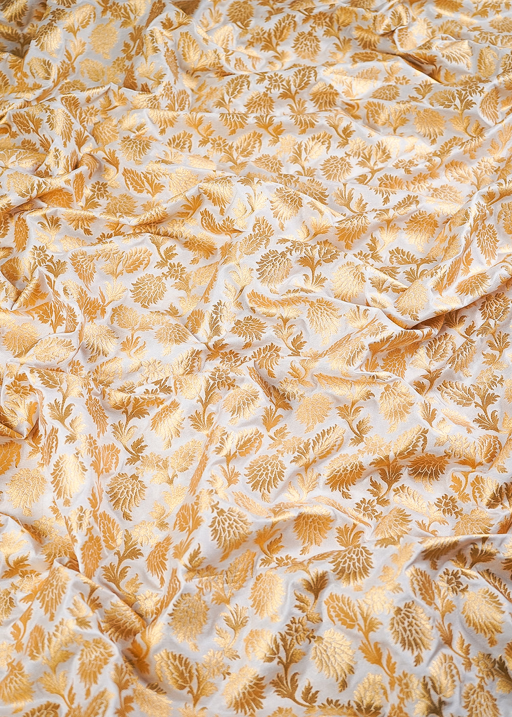 White Dyeable Silk Fabric With All Over Golden Zari Handloom 26451