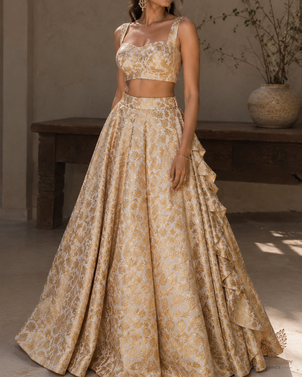 White Dyeable Silk Fabric With All Over Golden Zari Handloom 26451