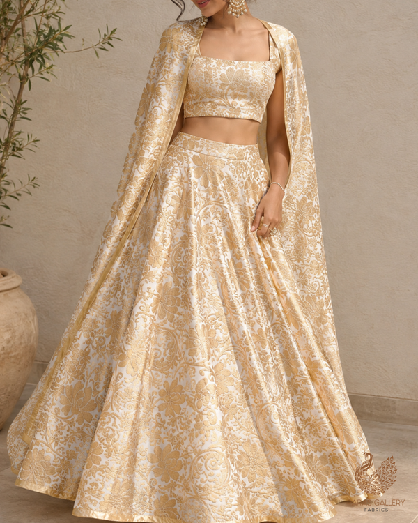 White Dyeable Silk Fabric With All Over Golden Zari Handloom 26452