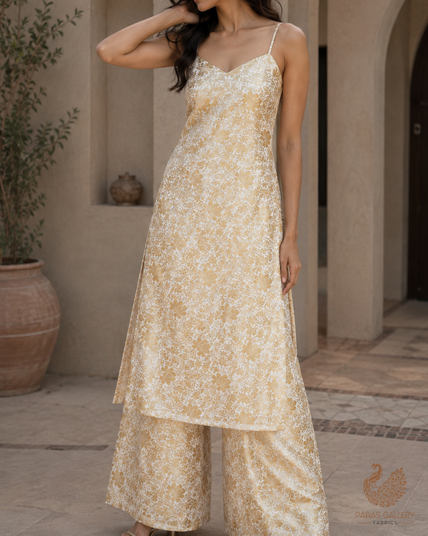 White Dyeable Silk Fabric With All Over Golden Zari Handloom 26452