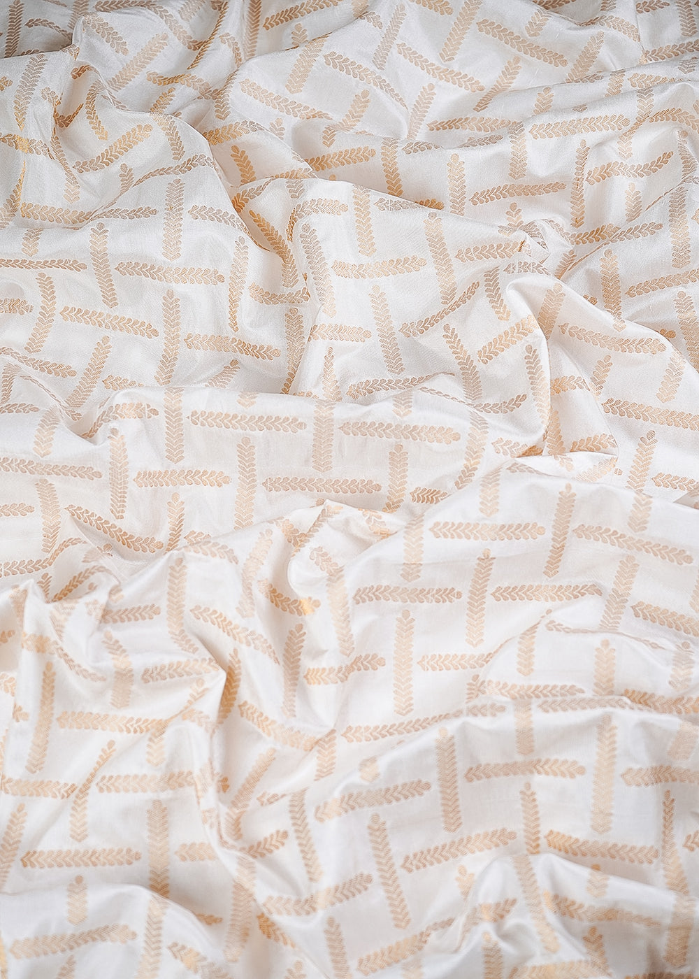 White Dyeable Silk Fabric With All Over Golden Zari Handloom 26453