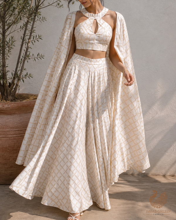 White Dyeable Silk Fabric With All Over Golden Zari Handloom 26453