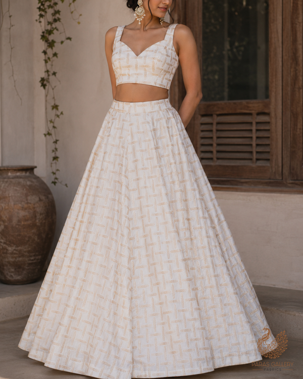 White Dyeable Silk Fabric With All Over Golden Zari Handloom 26453
